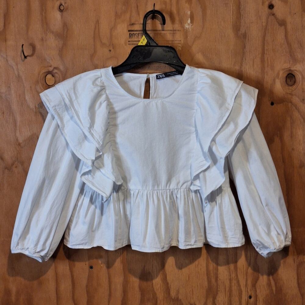 Zara Crop Top Women XS White Ruffled Keyhole Coastal Cowgirl Boho Western Beachy